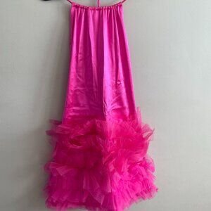 Hot Pink Party Costume Dress with Tulle/Ribbon extension skirt